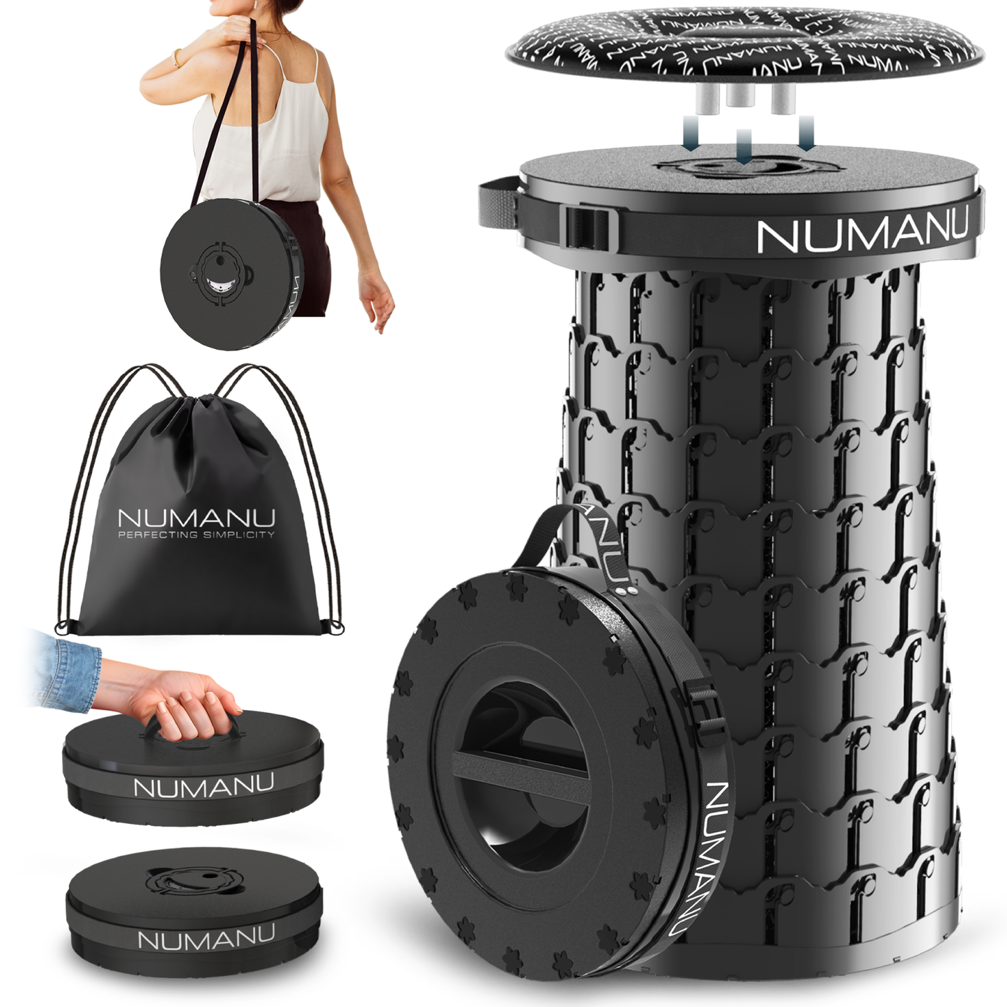 XXL Taller & Wider Collapsible Stool, Seat Pad & Carry Bag