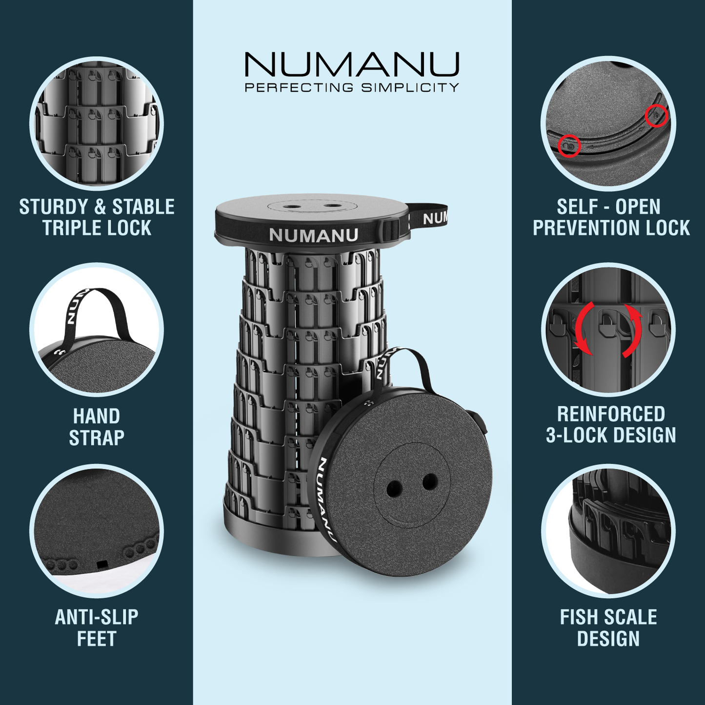 Side angle of NUMANU collapsible stool partially folded