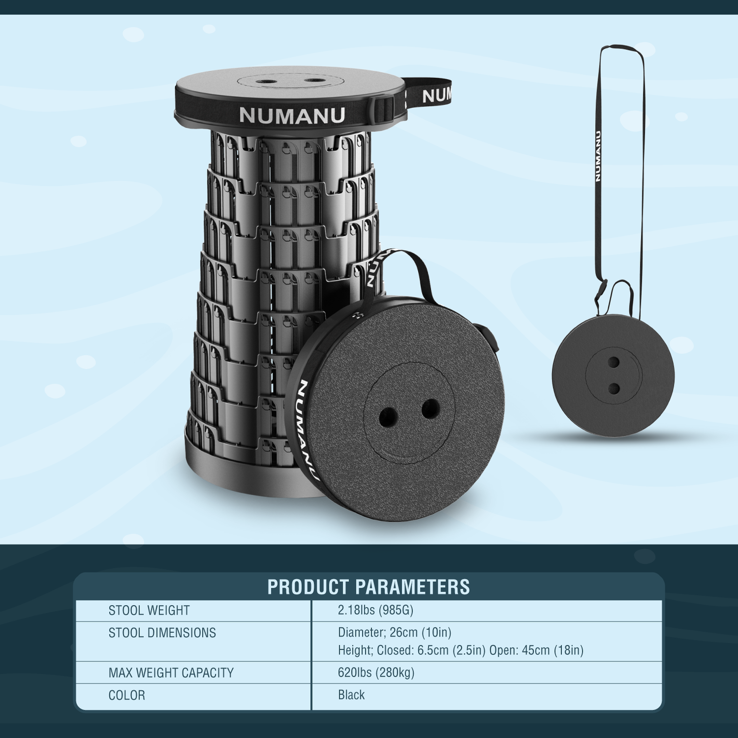 Compact stool with three-stage telescoping height