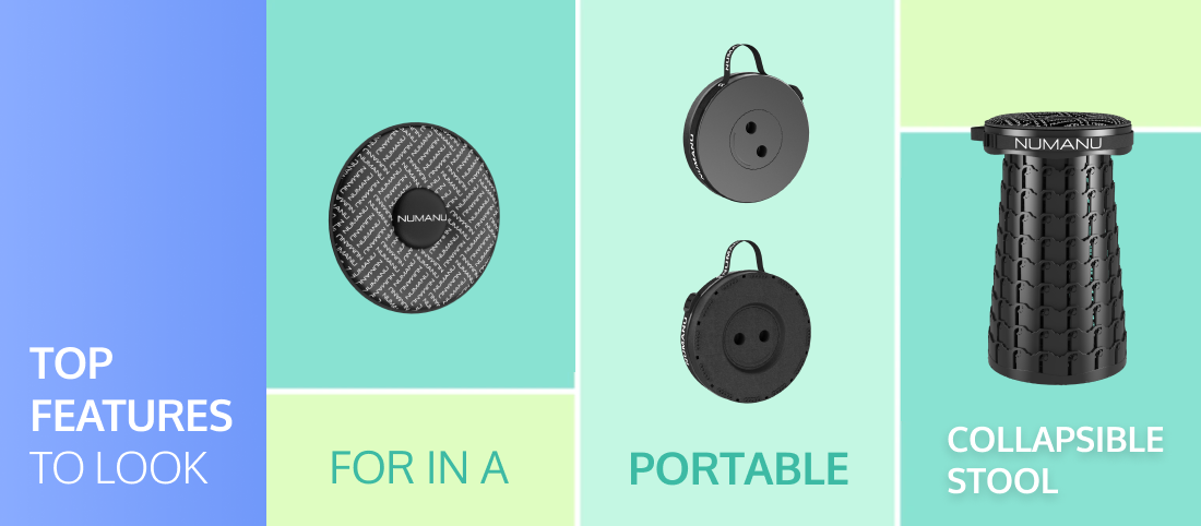Portable Collapsible Stool Features Banner