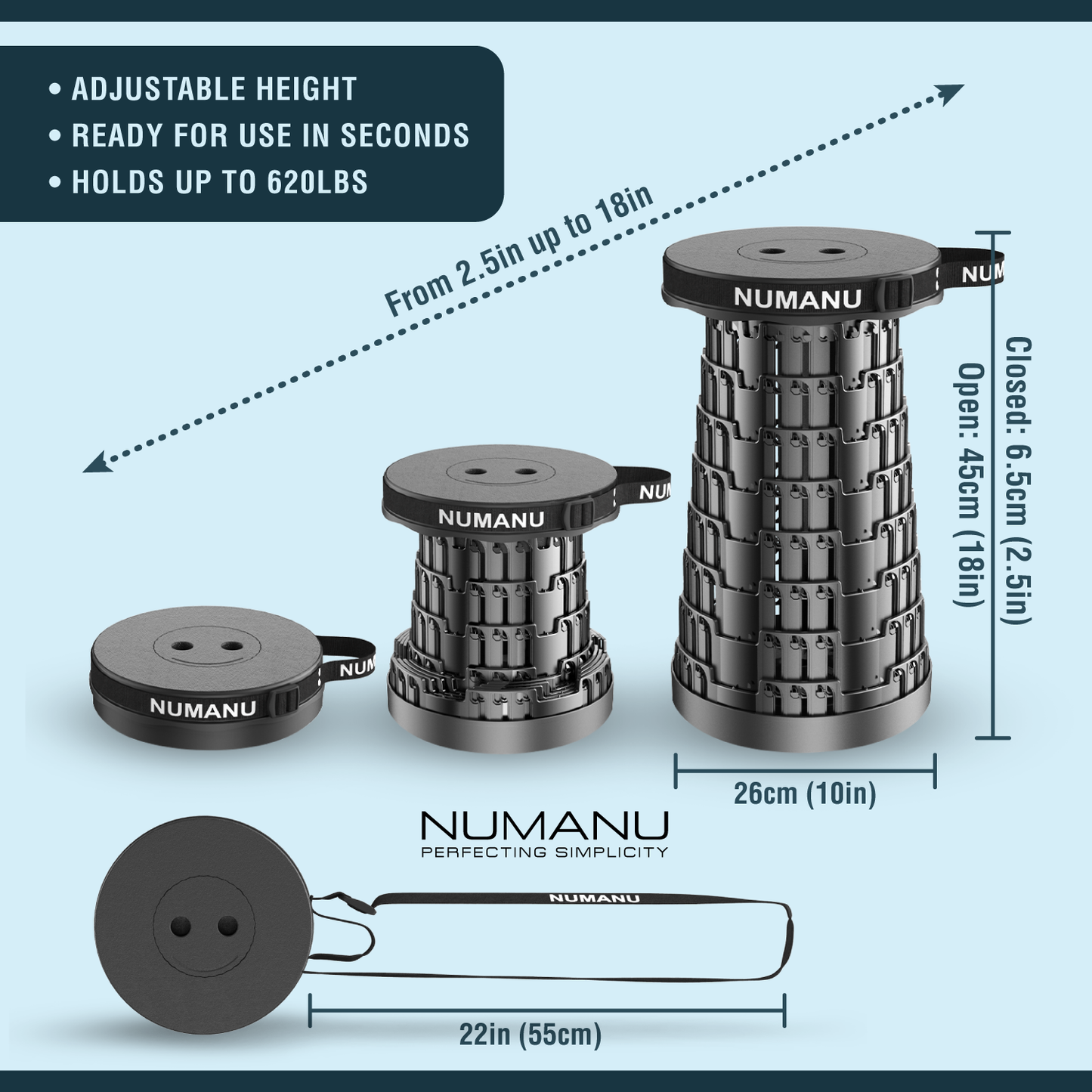 2024 Upgraded Collapsible Stool Max 620lbs (Standalone - Stool Only)