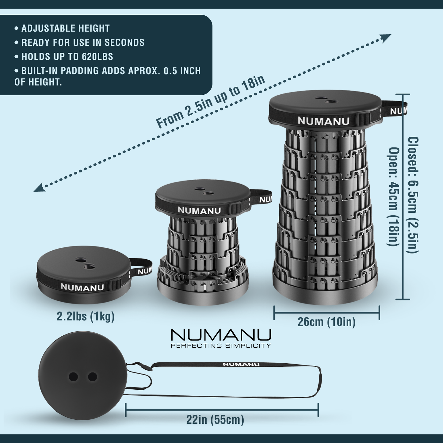 2025 Upgraded Padded Collapsible Stool Max 620lbs (Standalone - Stool Only)