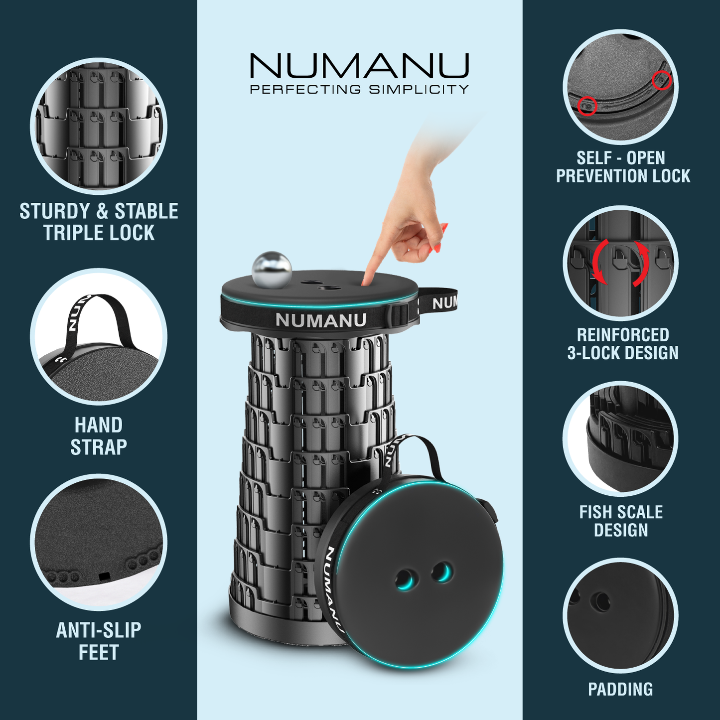 2025 Upgraded Padded Collapsible Stool Max 620lbs (Standalone - Stool Only)