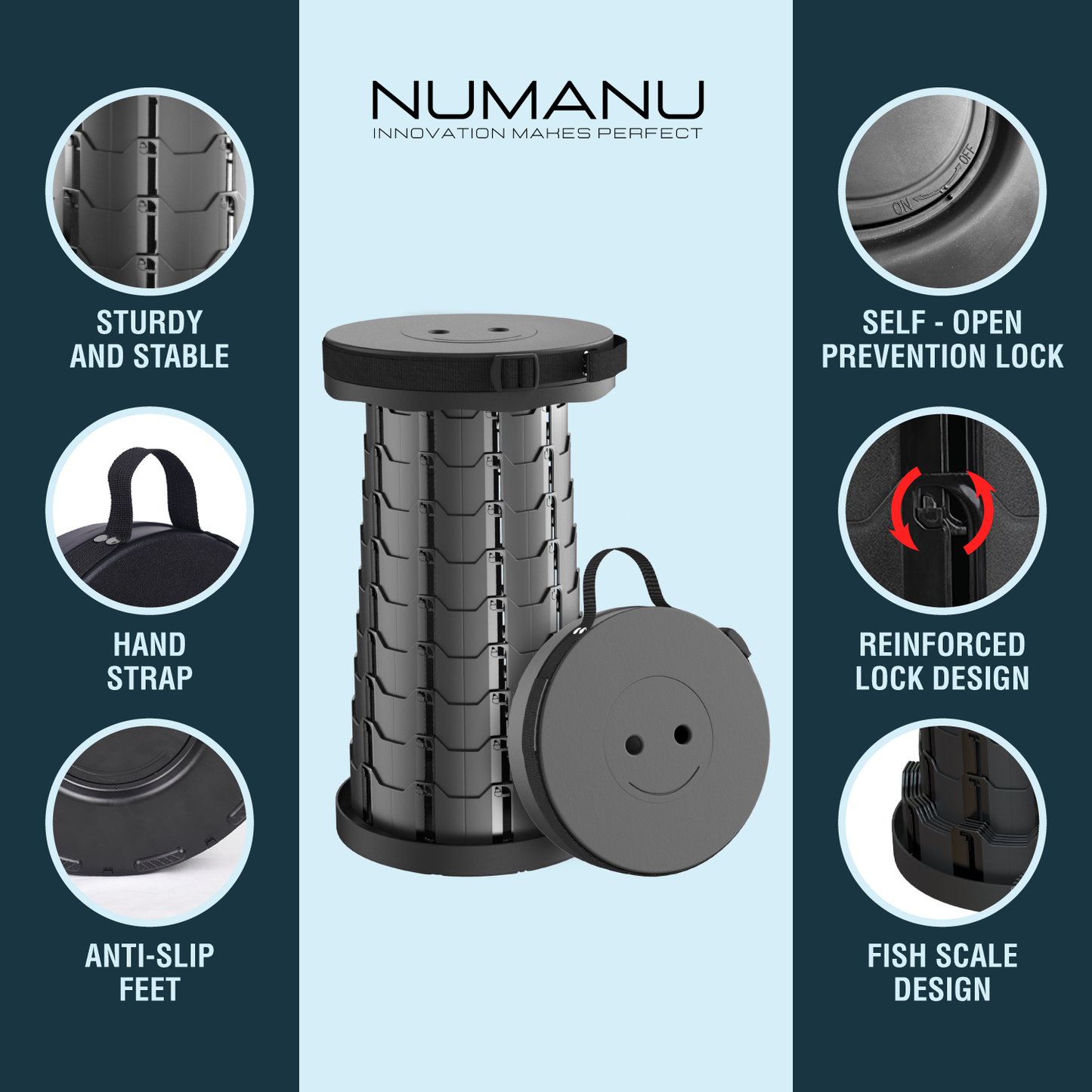 Numanu collapsible stool for camping and travel