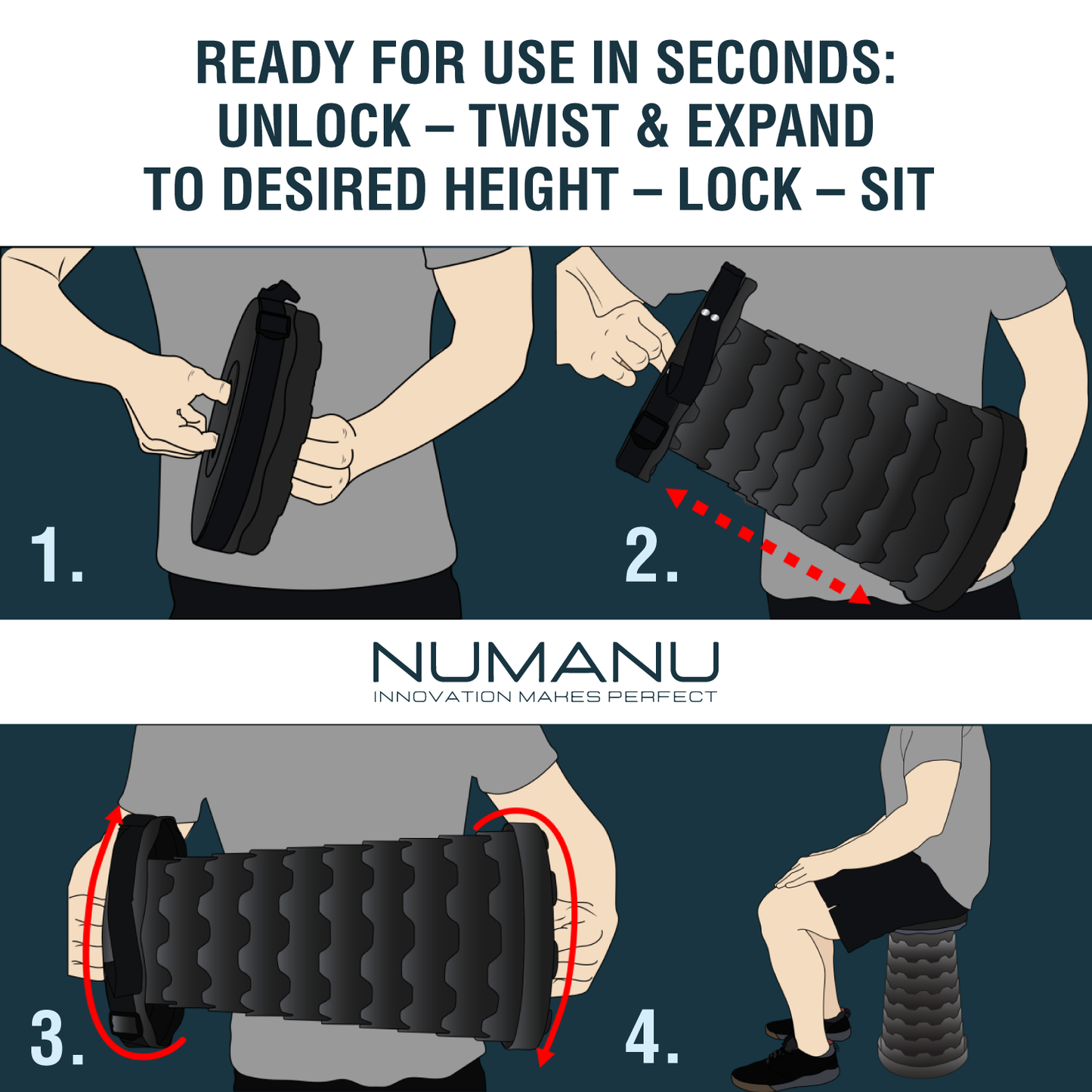 Numanu collapsible stool in a compact size for easy transport