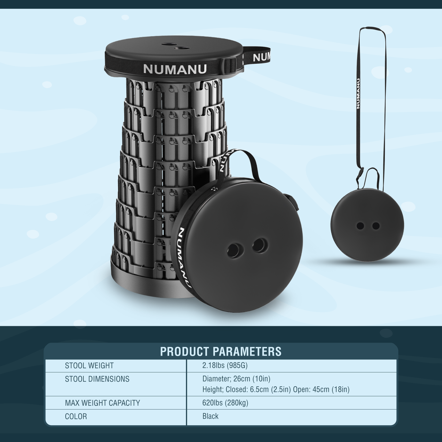 2025 Upgraded Padded Collapsible Stool Max 620lbs (Standalone - Stool Only)