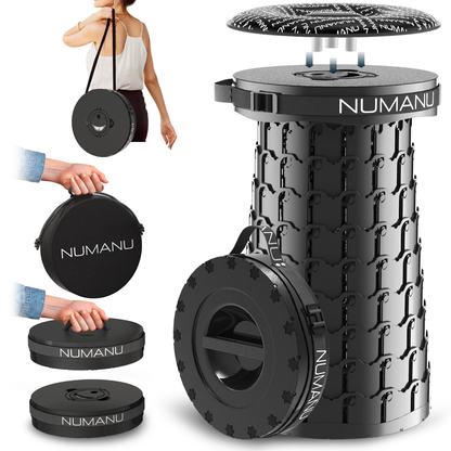 Stool hanging inside bag to show compact storage