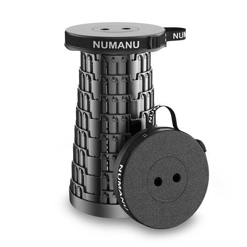 Stool in collapsed disk form leaning upright